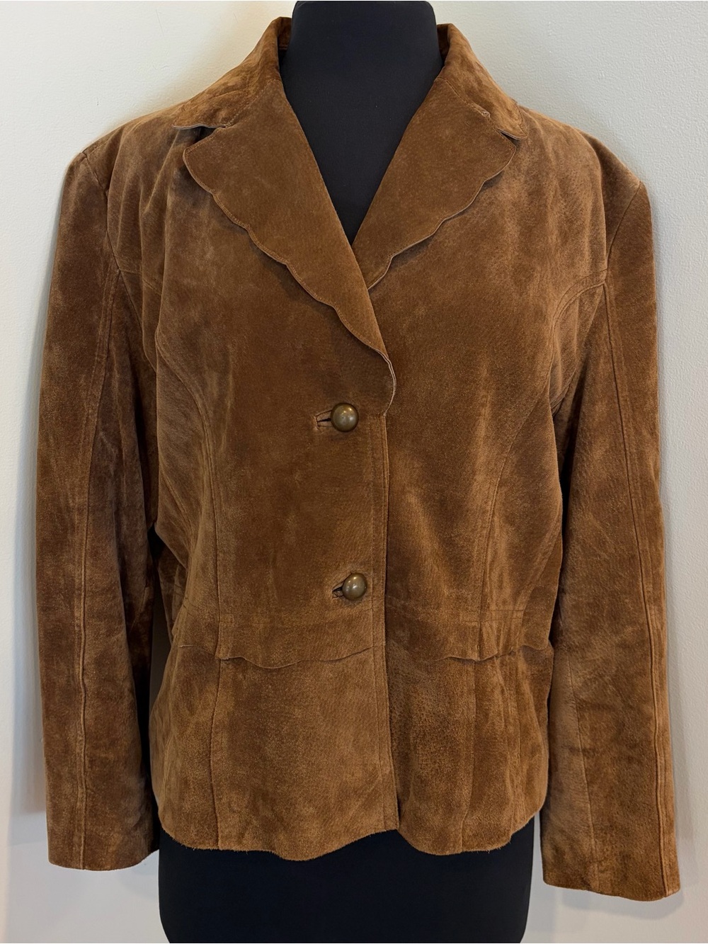Coldwater creek cognac scallop Suede leather blazer Jacket XL Petite
